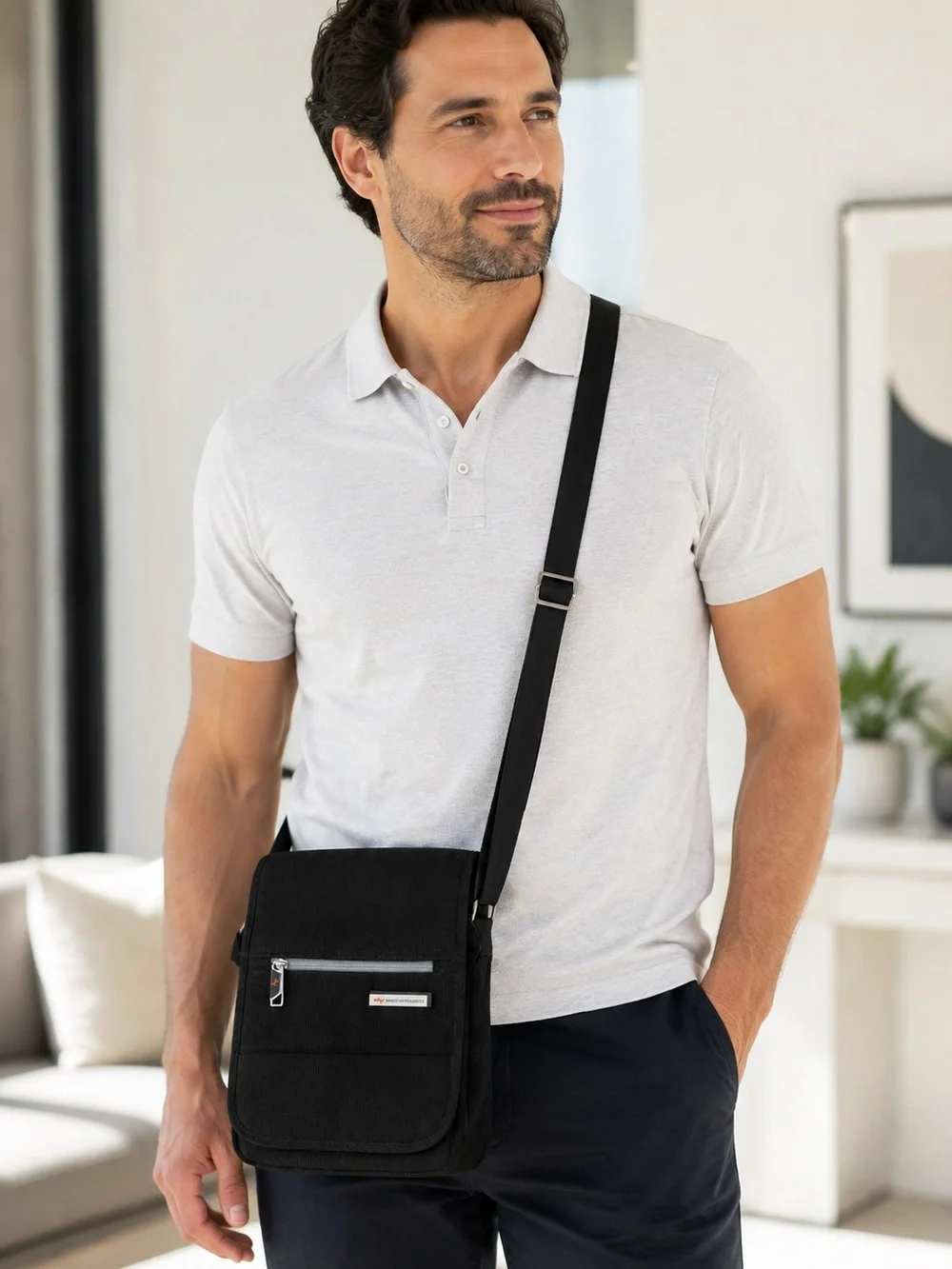 Classic Black Messenger Crossbody Bag for Men